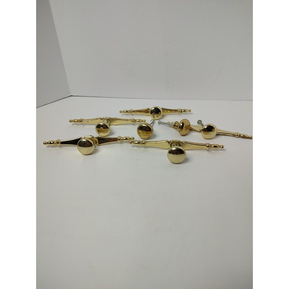 Vtg. Knob/Backplate Cast Brass Cabinet Hardware Lot of 5 W/2 Knobs #547-1 BB
